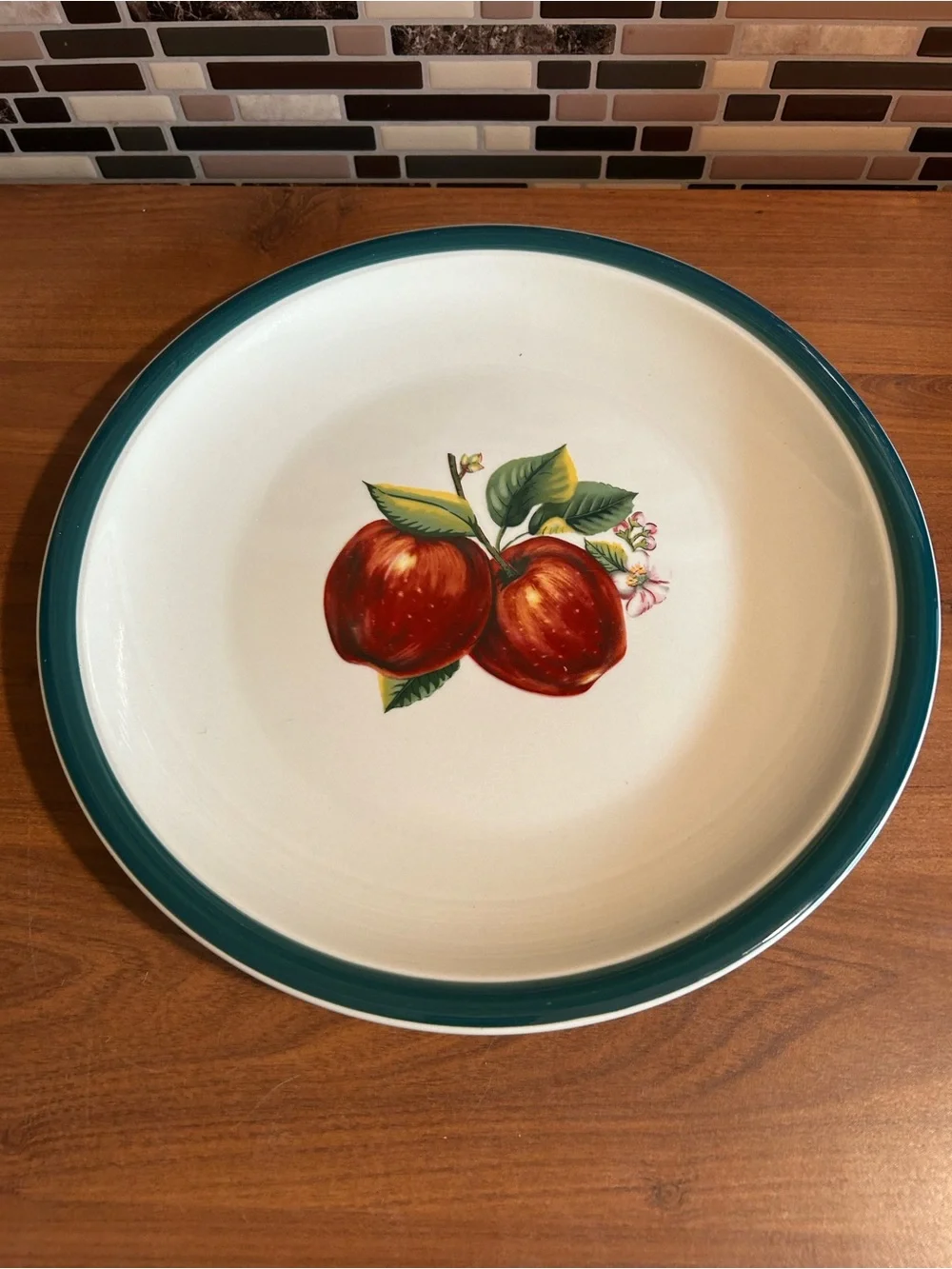 Ceramic Apple Serving Tray in Teal Rim